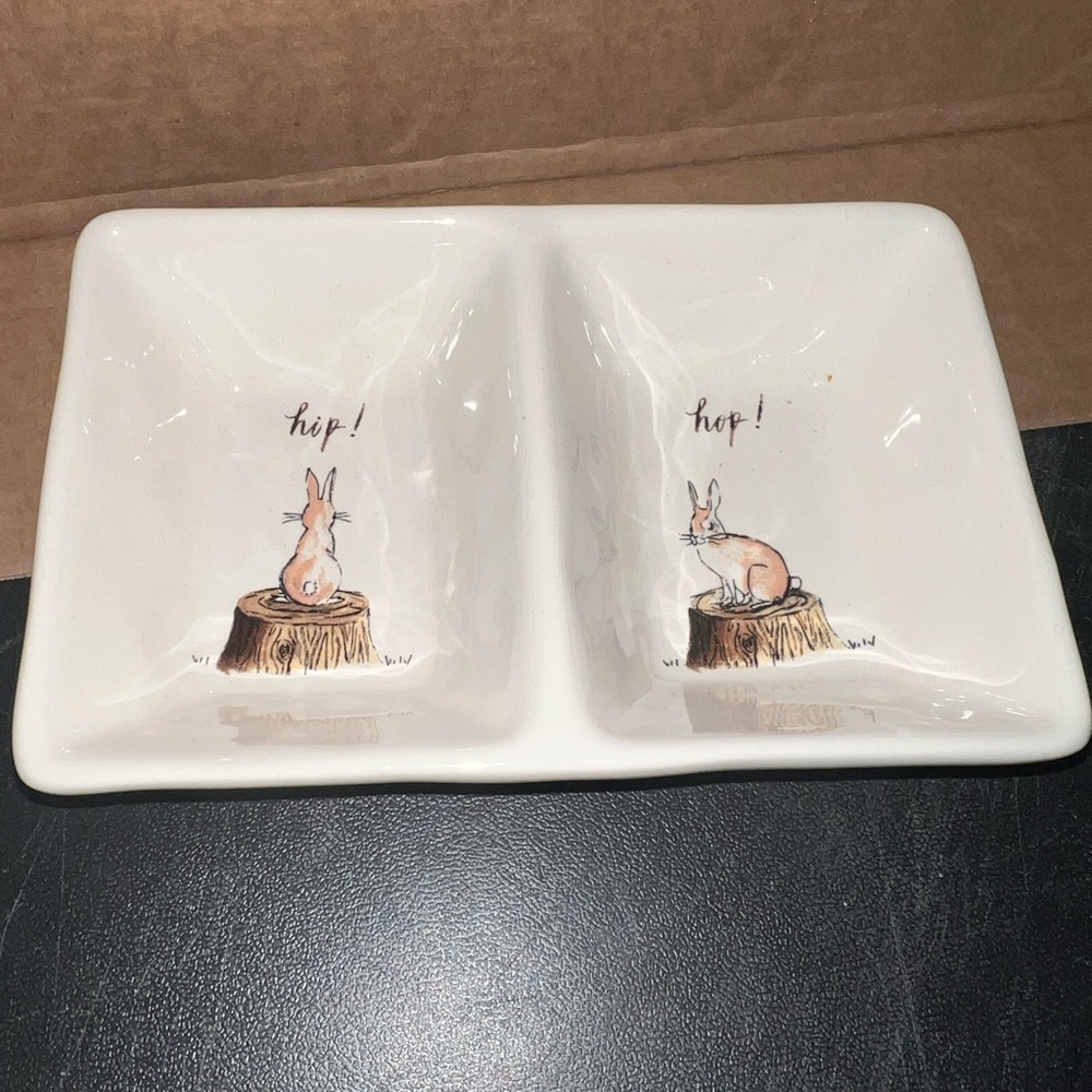 Rae Dunn White Ceramic Bunny Divided Dish